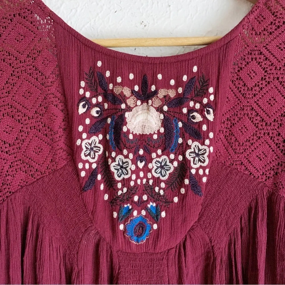 Free People Mohave Embroidered Mini Dress Maroon Sz XS - Picture 4 of 7